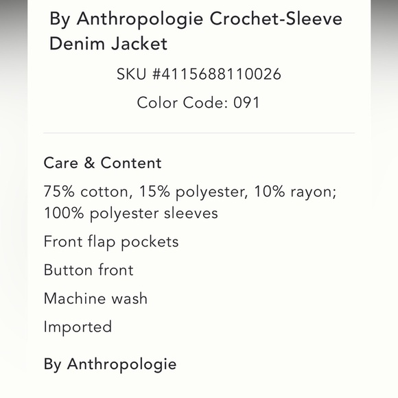 Anthropologie NWT Crochet-Sleeve Denim Jacket size S. - Picture 5 of 16
